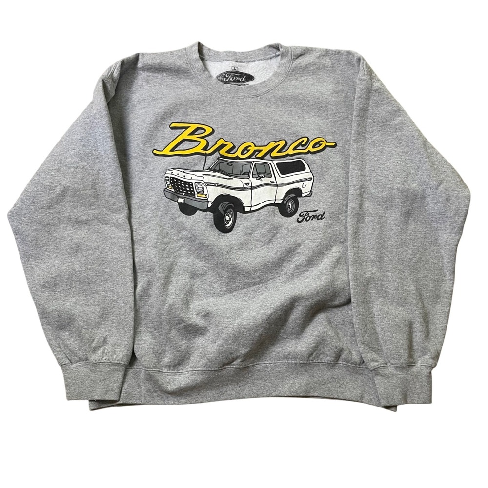 Y2K Ford Bronco Crewneck Sweatshirt Graphic Print Car Truck Gray Size L‎